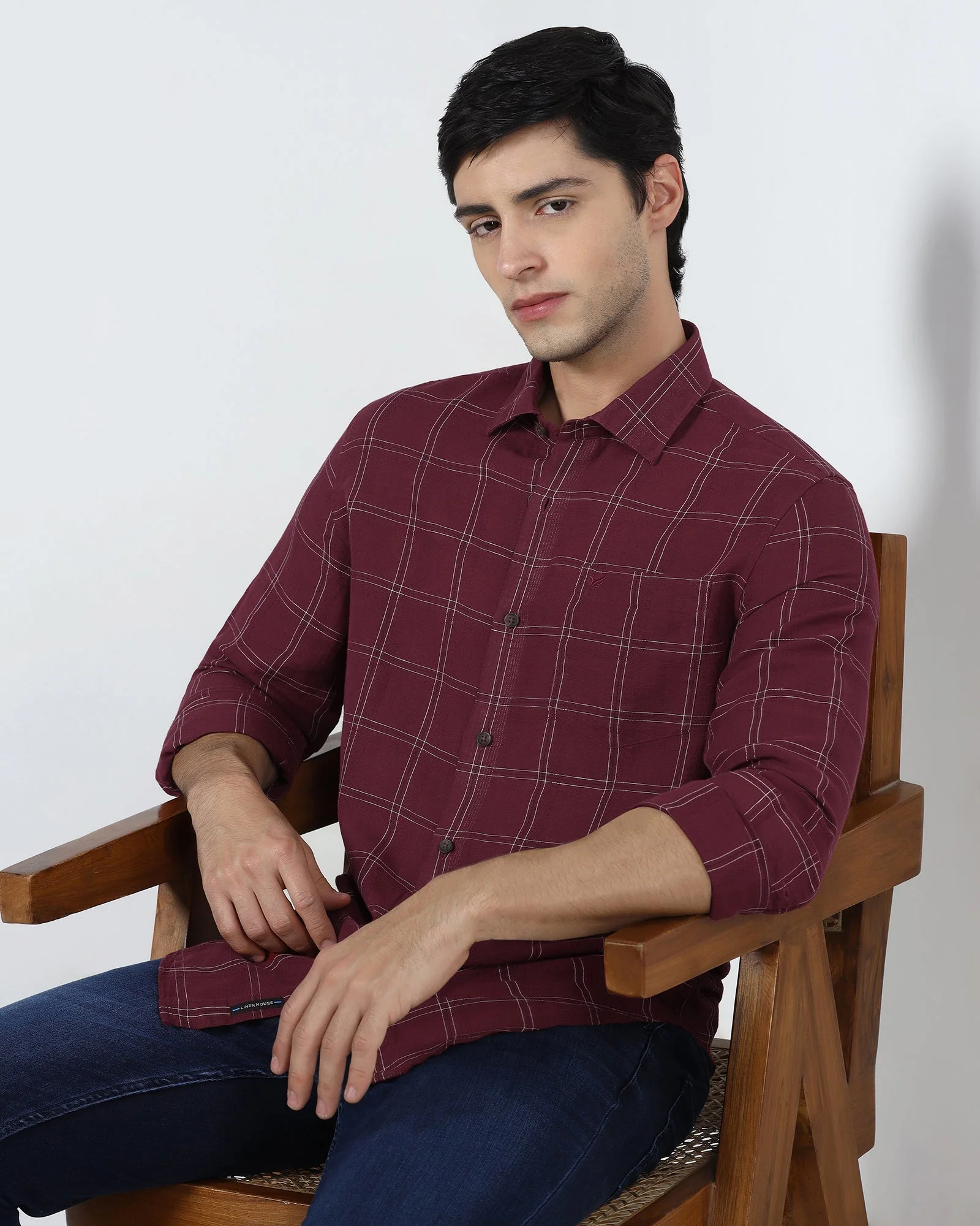 Red Linen Check Shirt - Moben - Image 7