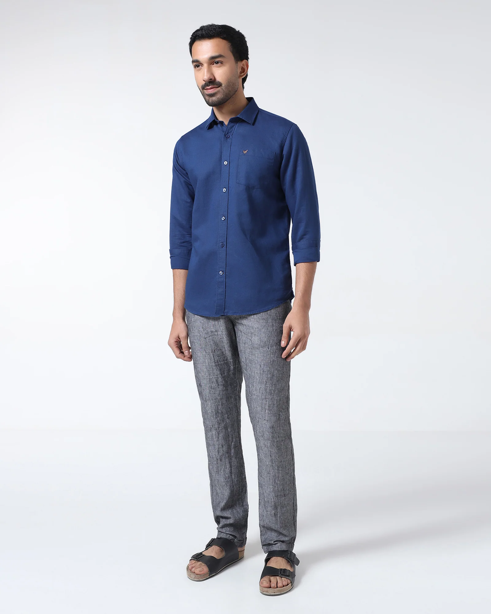 Royal Blue Linen Solid Shirt - Cleo - Image 3