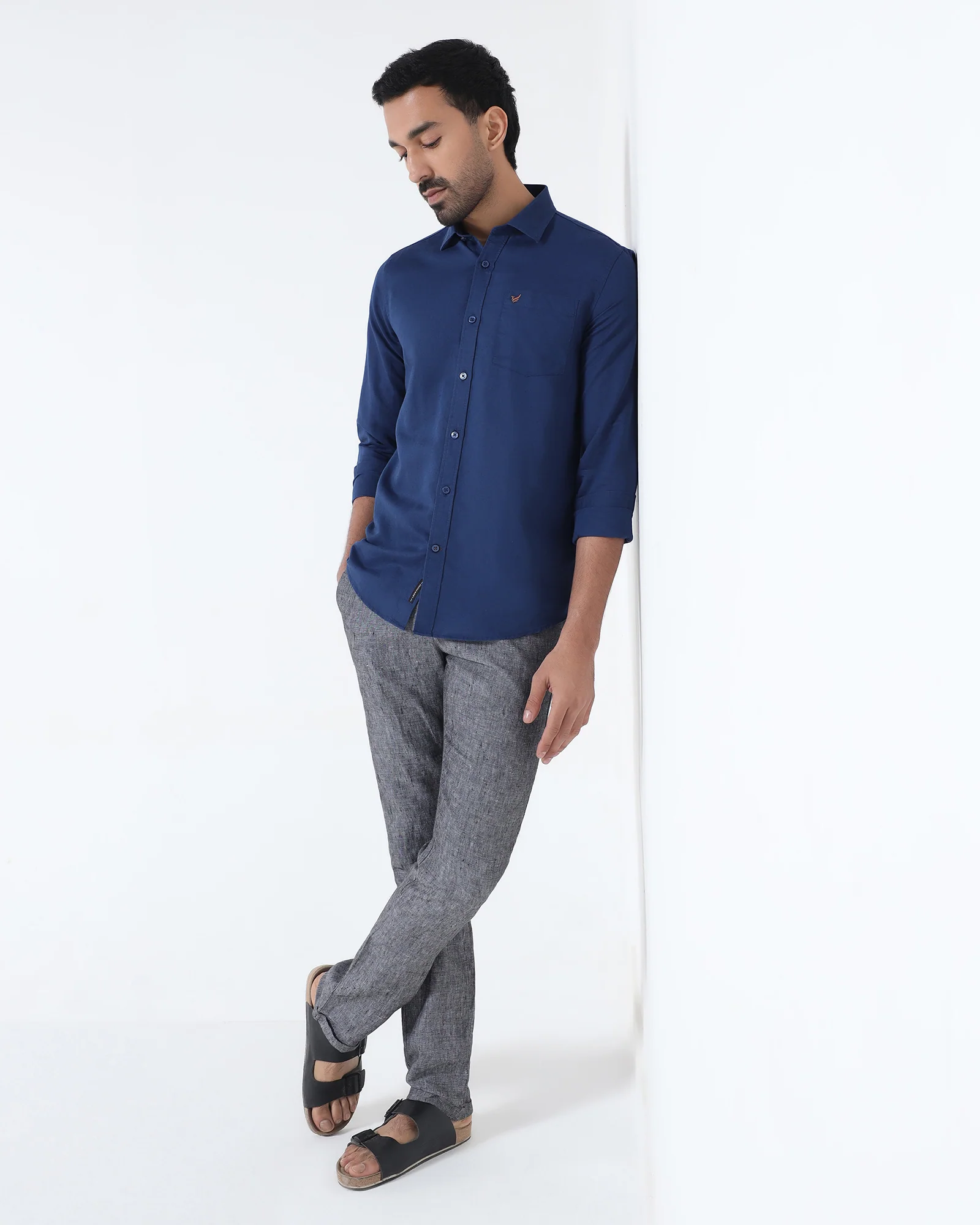 Royal Blue Linen Solid Shirt - Cleo - Image 7