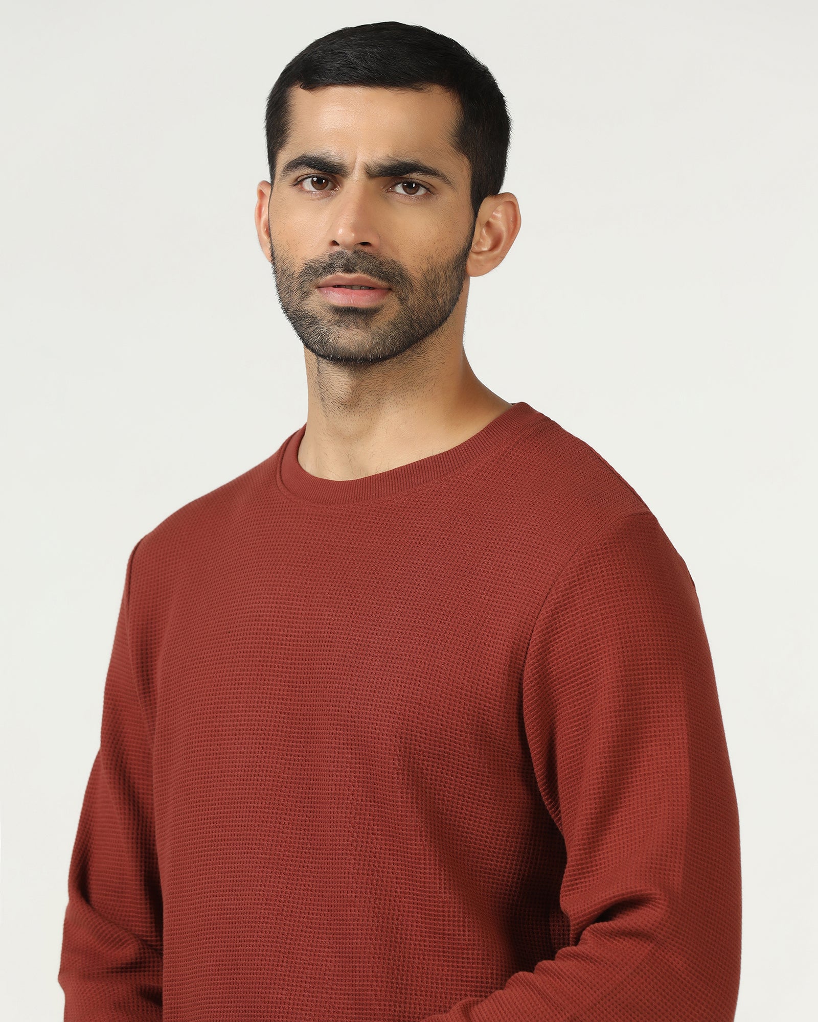 Rust Crew Neck Textured Sweatshirt - Pan - Image 4