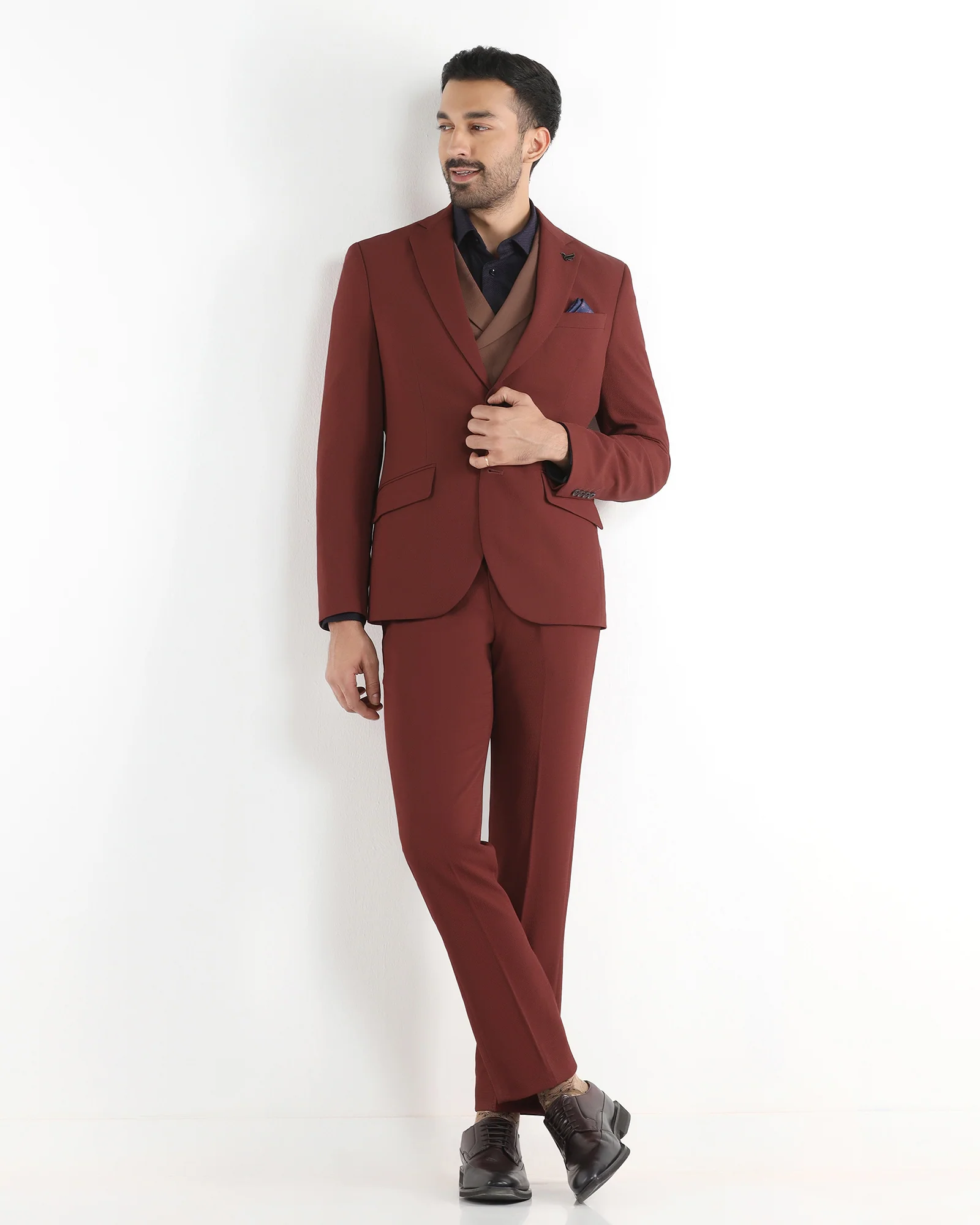 Rust Three Piece Textured Suit - Gioni - Image 9