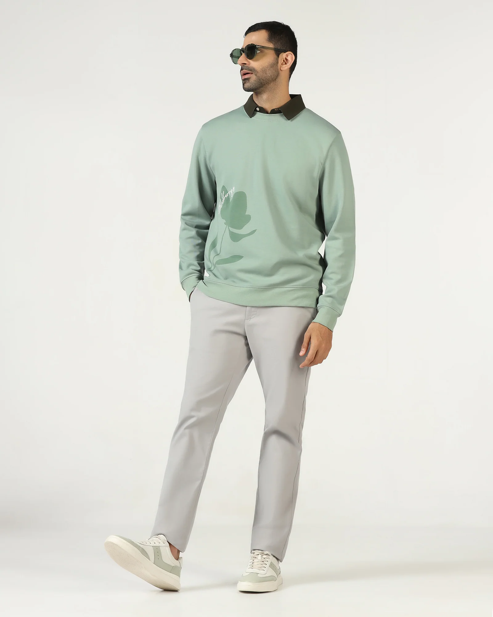 Sage Green Crew Neck Solid Sweatshirt - Eve - Image 5