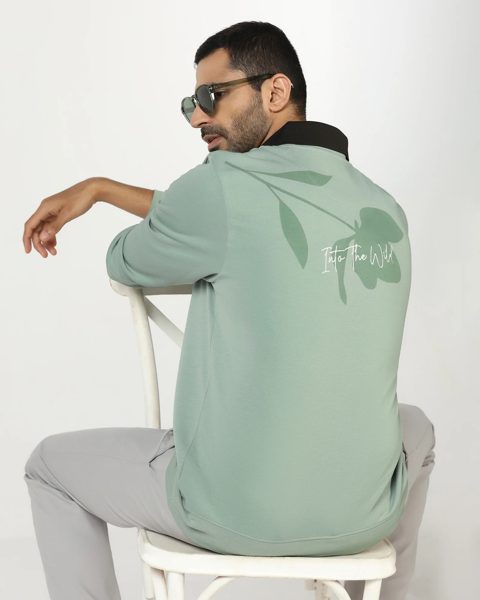 Sage Green Crew Neck Solid Sweatshirt - Eve - Image 6