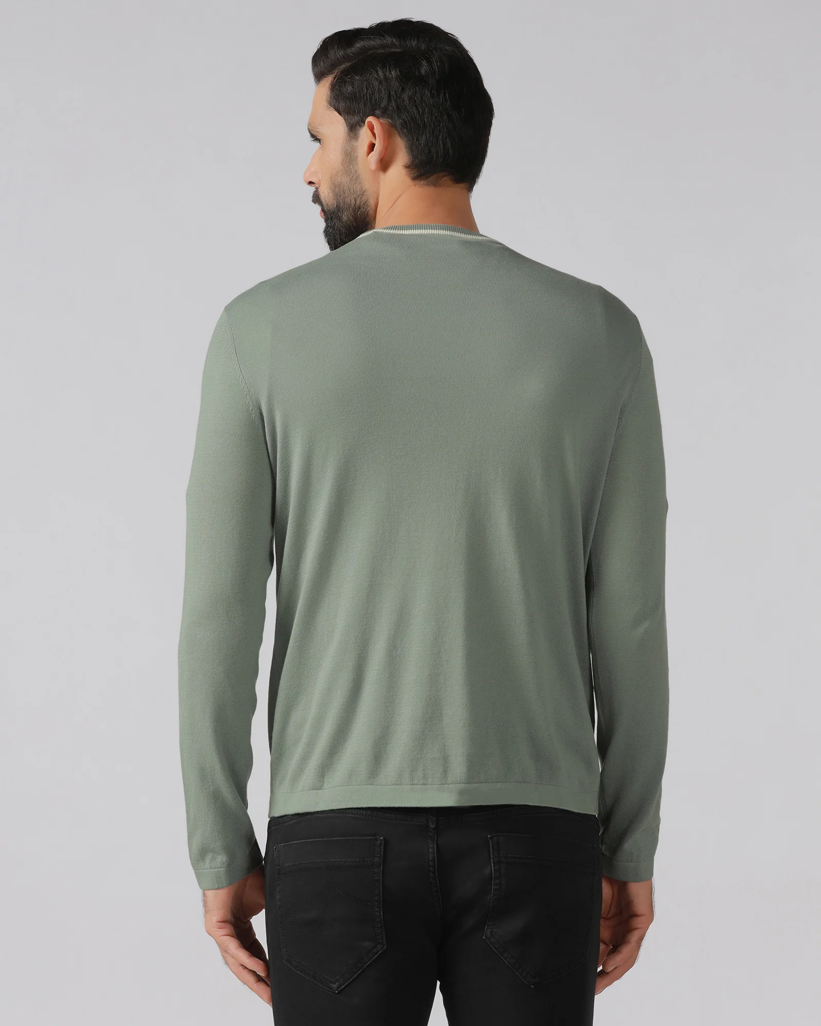 Sage Green Crew Neck Solid T-Shirt - Timber - Image 2
