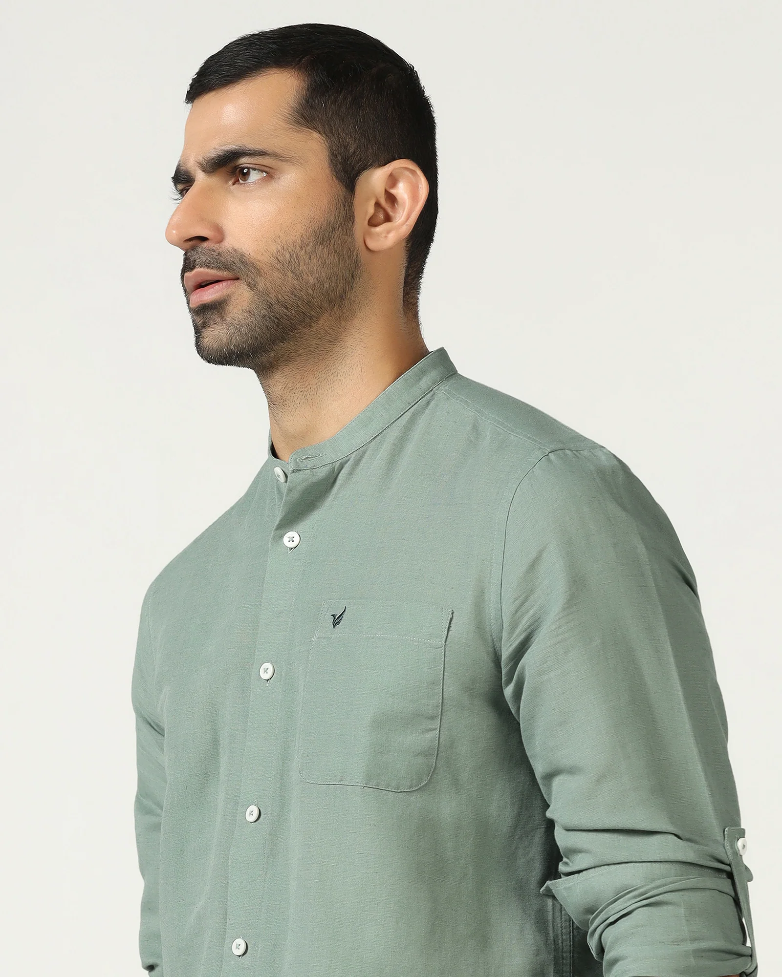 Sage Green Linen Solid Shirt - Salmon - Image 4