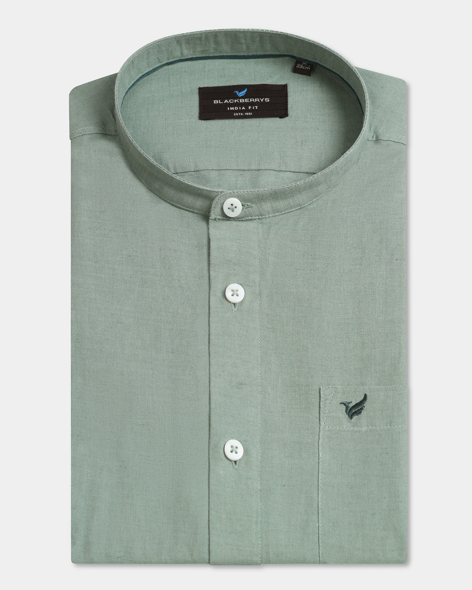 Sage Green Linen Solid Shirt - Salmon - Image 5
