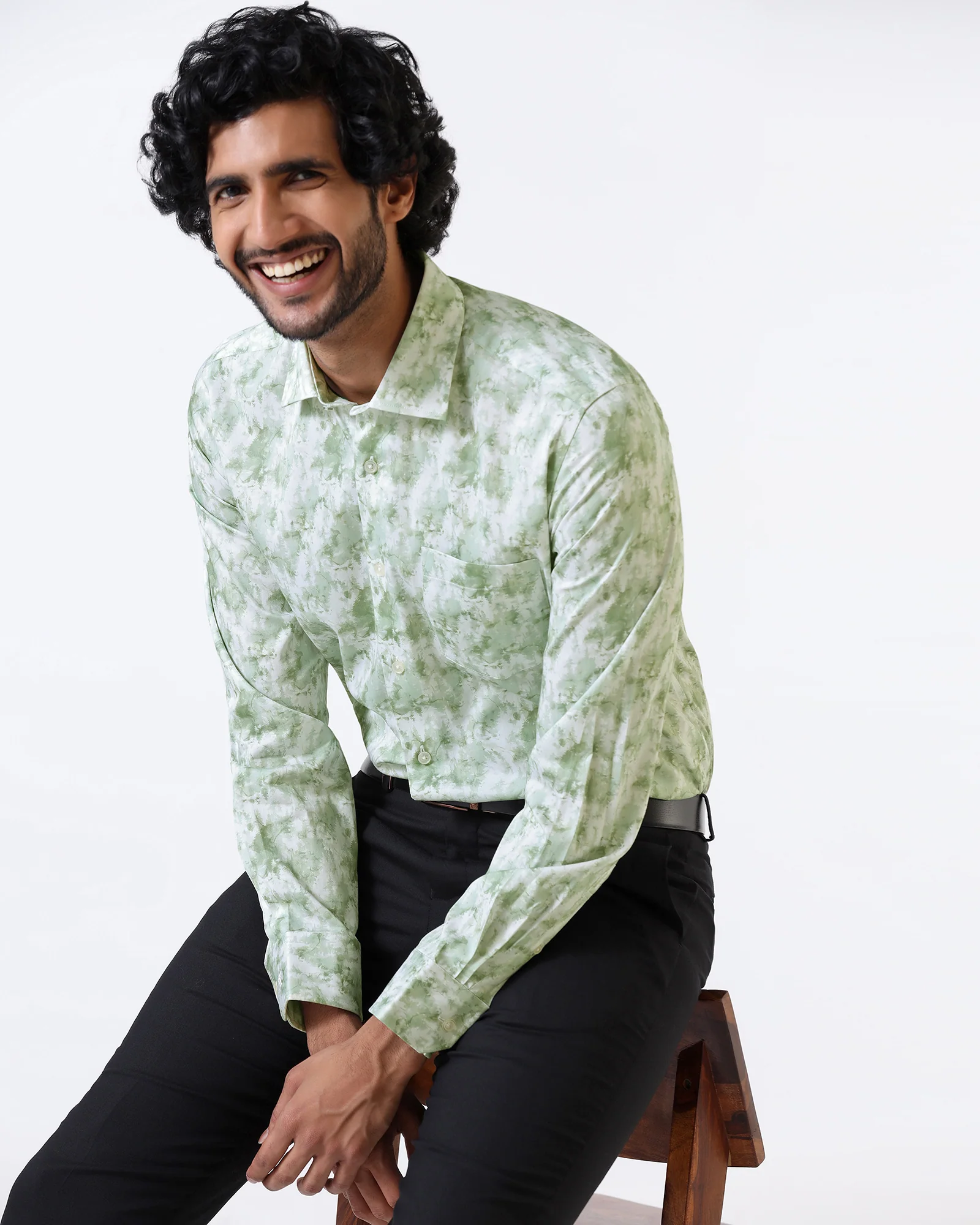 Sage Green Printed Shirt - Piano - Image 7