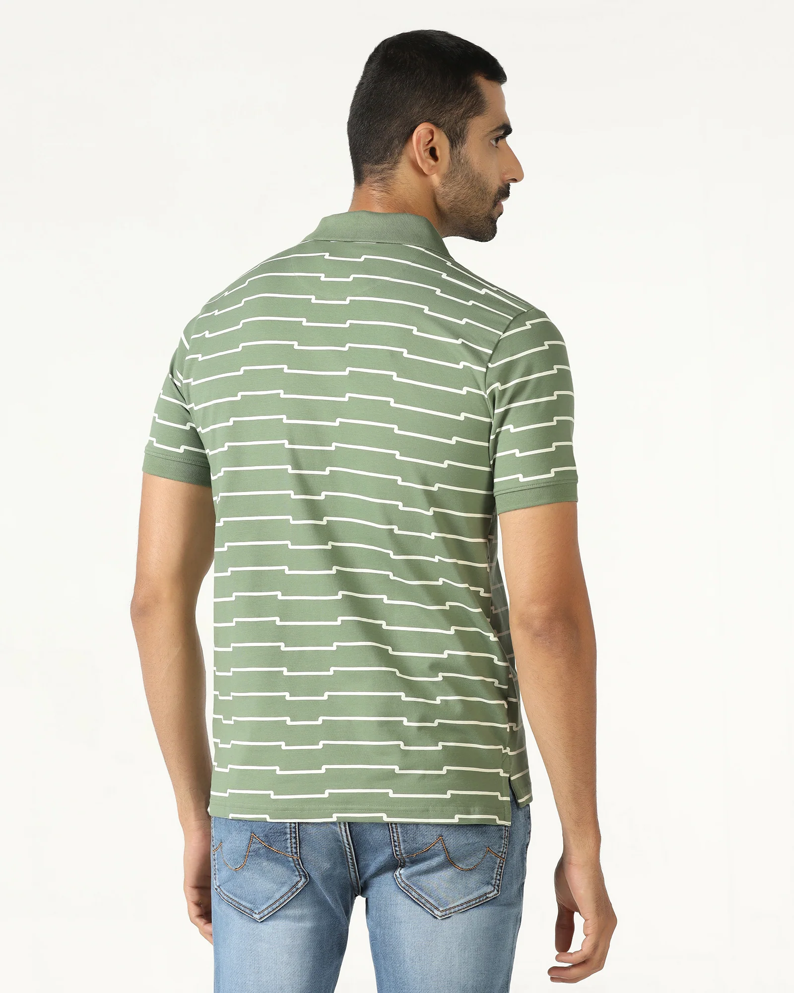 Sage Green Printed Polo - Maze - Image 2