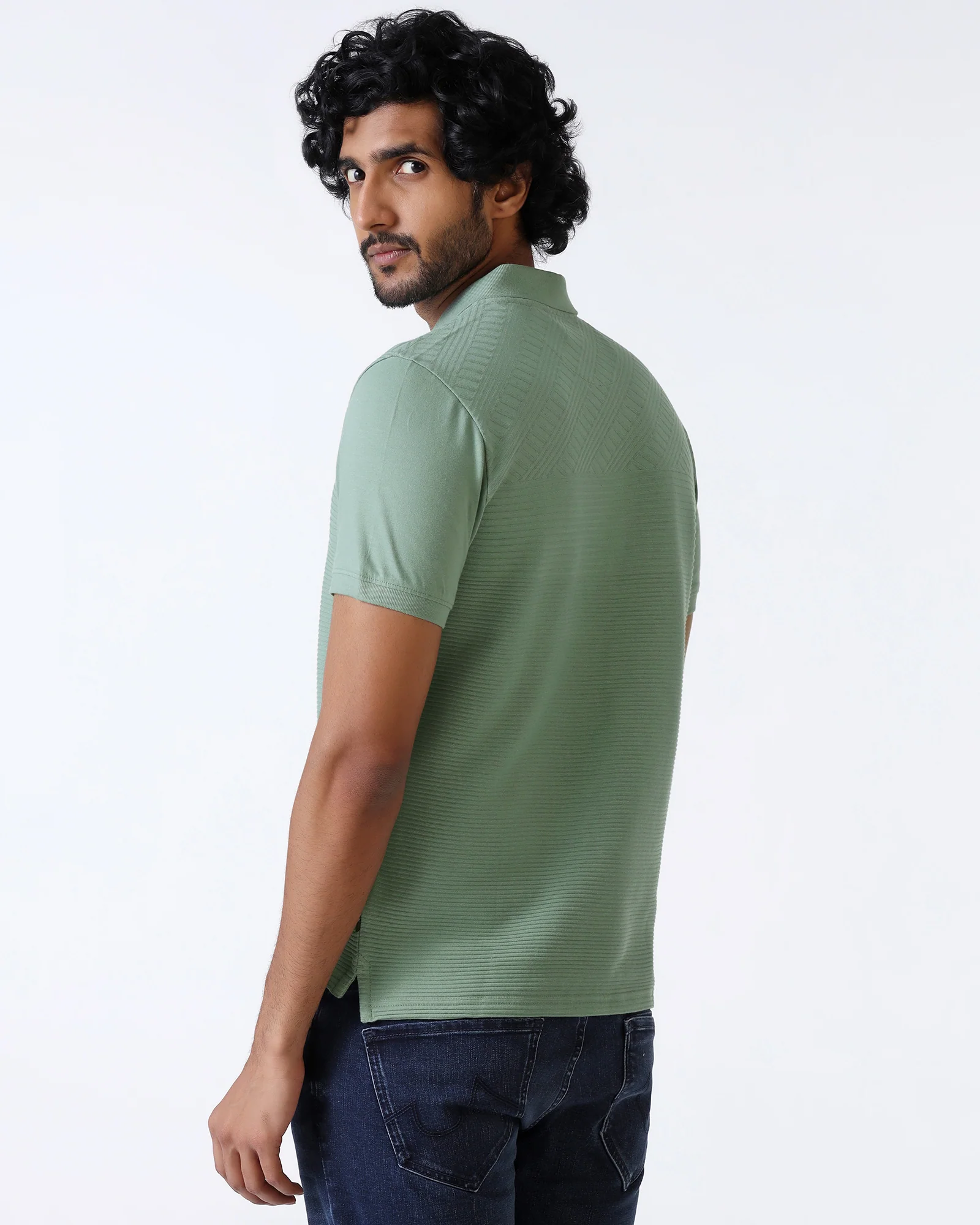 Sage Green Textured Polo - Bourbon - Image 2