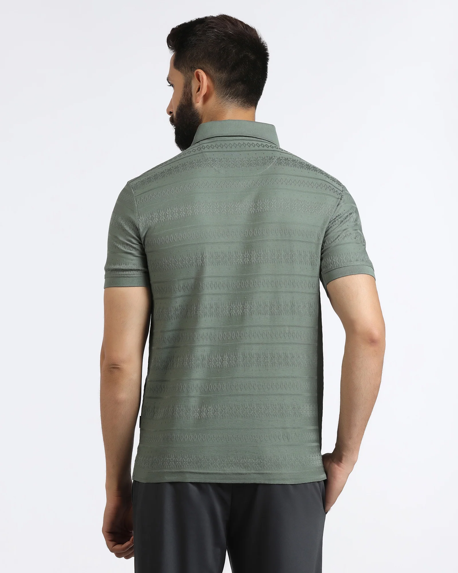 Sage Green Textured Polo - Tomb - Image 2