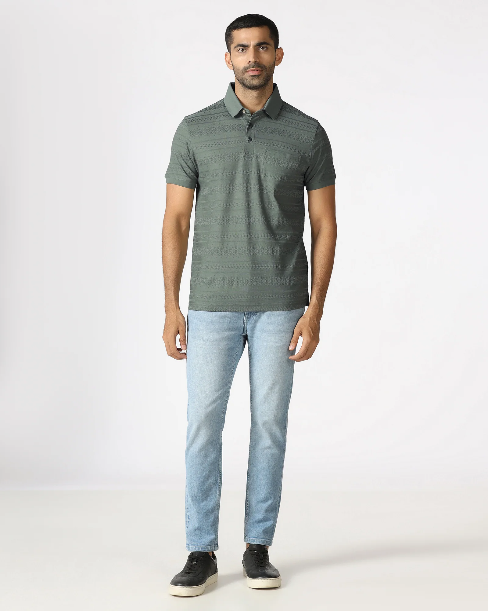 Sage Green Textured Polo - Tomb - Image 3