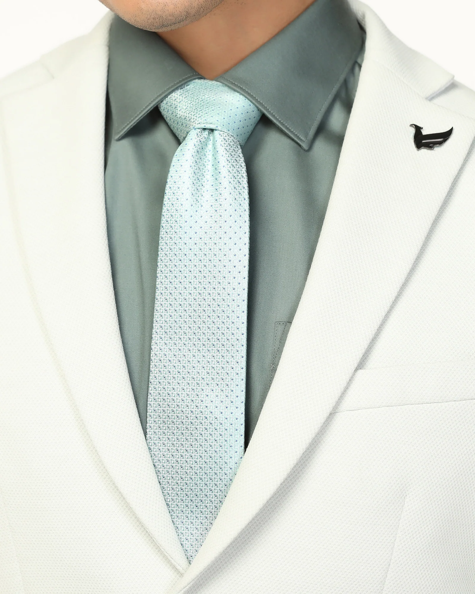 Silk Mint Green Jacquard Tie - Vingon - Image 2