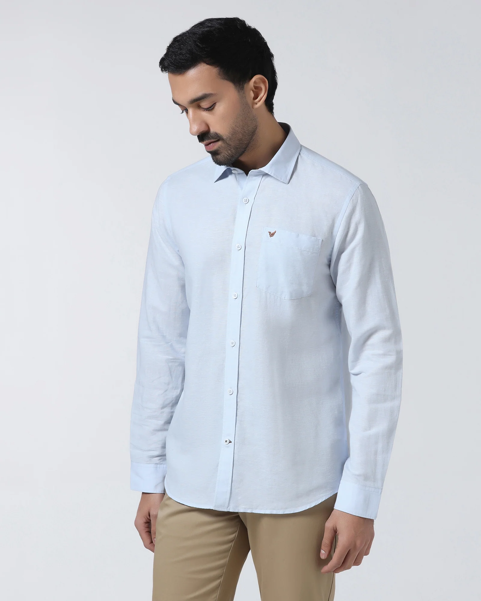 Sky Blue Linen Solid Shirt - Cleo - Image 7