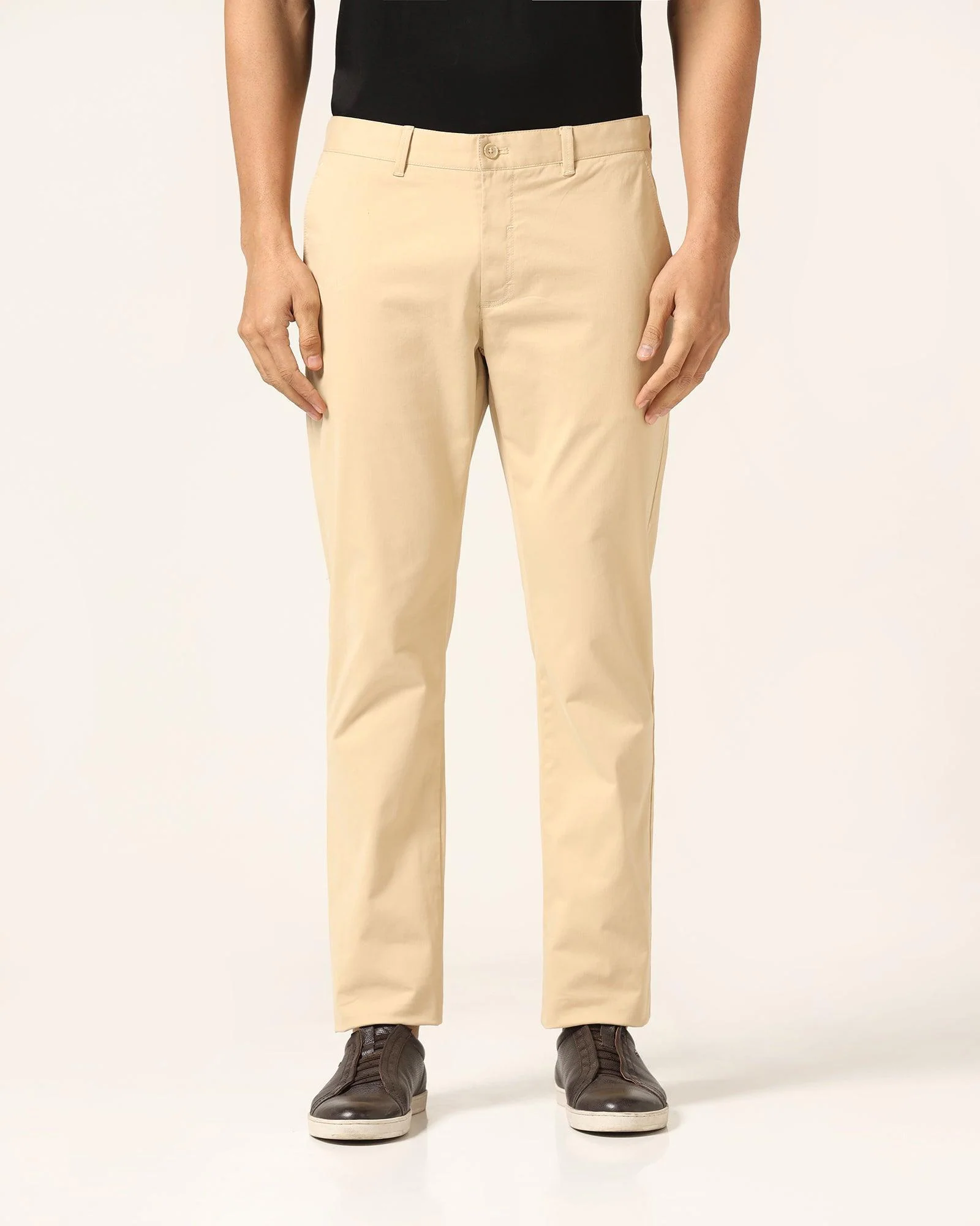 Slim Comfort B-95 Casual Beige Solid Khakis - Mario - Image 3