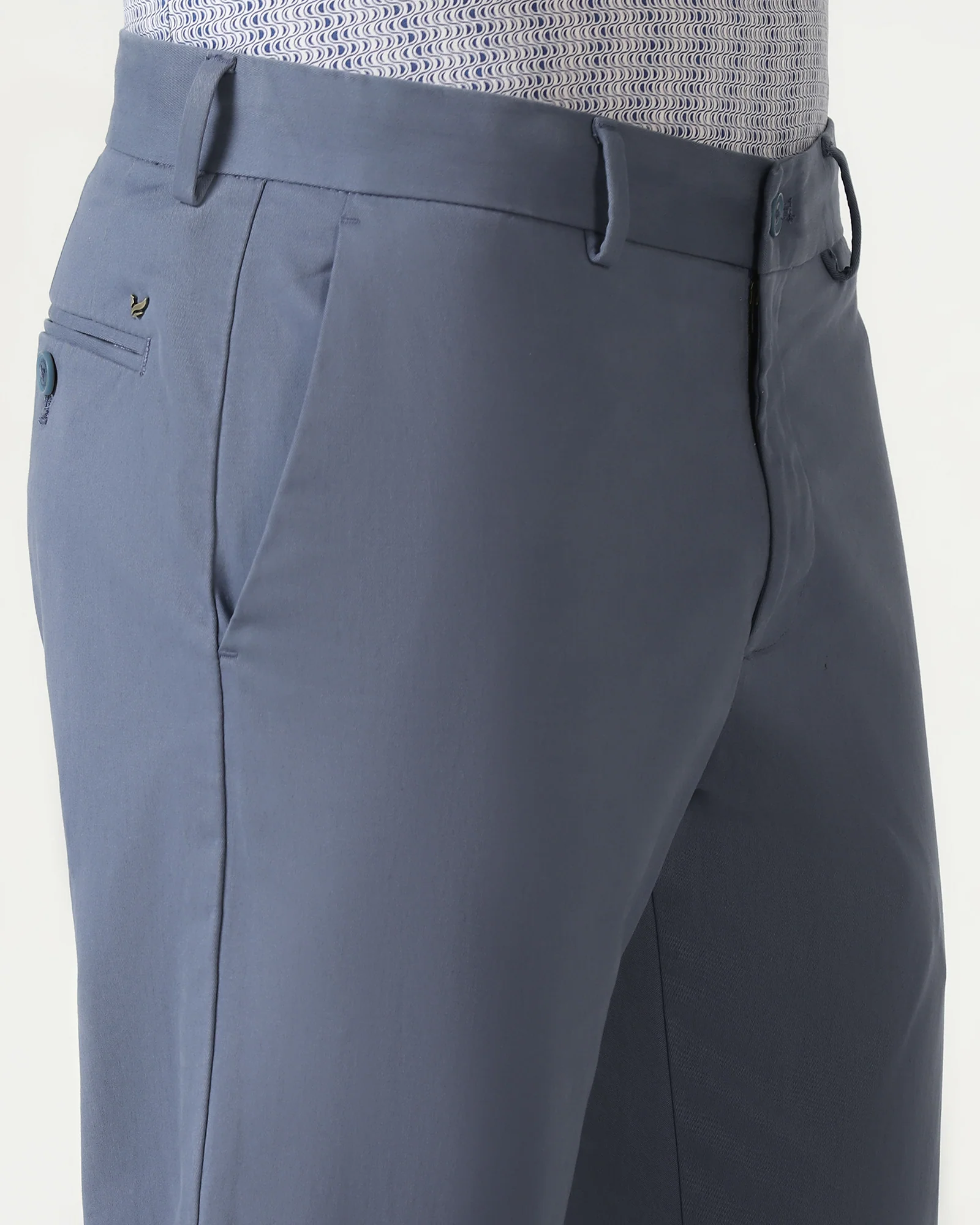 Slim Comfort B-95 Casual Blue Solid Khakis - Mario - Image 4