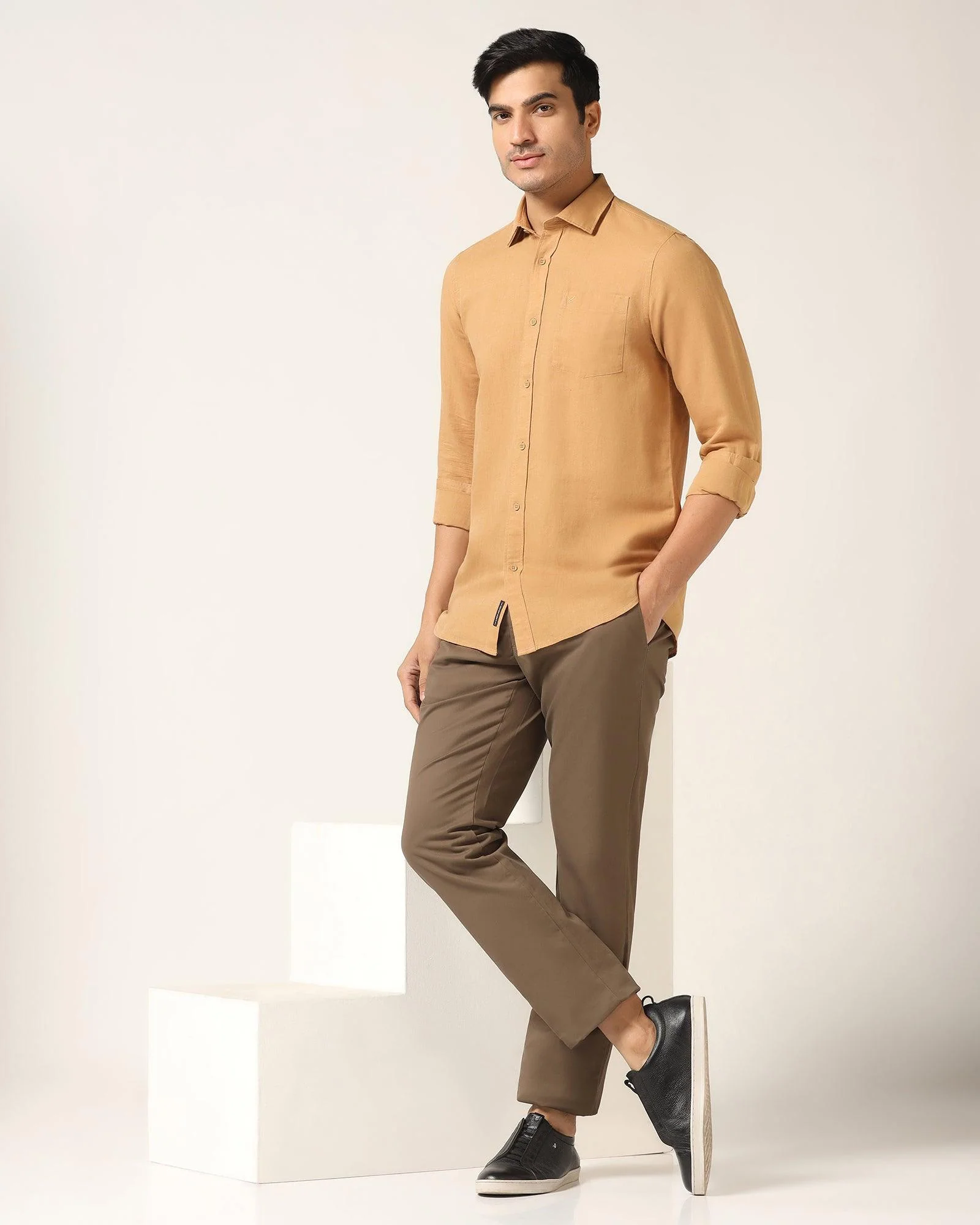 Slim Comfort B-95 Casual Brown Solid Khakis - Mario - Image 6