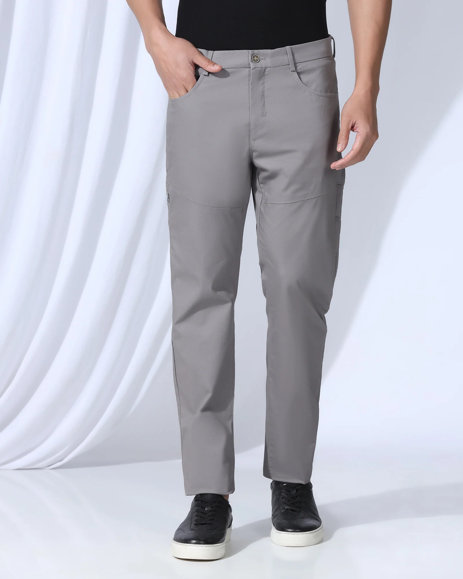 Slim Comfort B-95 Casual Grey Solid Khakis - Fred - Image 3