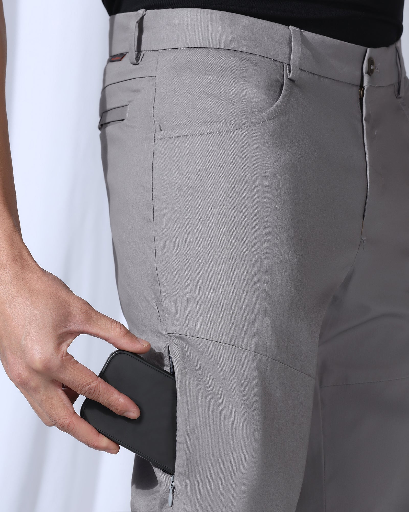 Slim Comfort B-95 Casual Grey Solid Khakis - Fred - Image 8