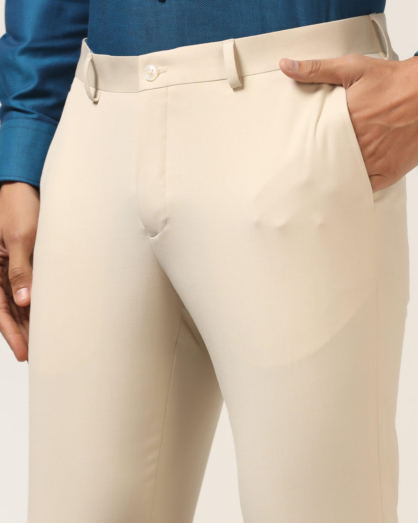 Slim Comfort B-95 Formal Beige Solid Trouser - Himalayan - Image 4