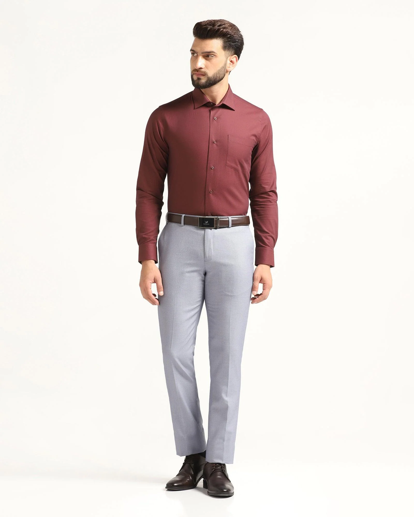 Slim Comfort B-95 Formal Blue Textured Trouser - Hoop