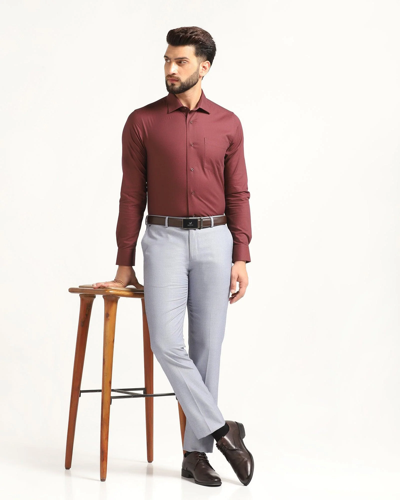 Slim Comfort B-95 Formal Blue Textured Trouser - Hoop - Image 5