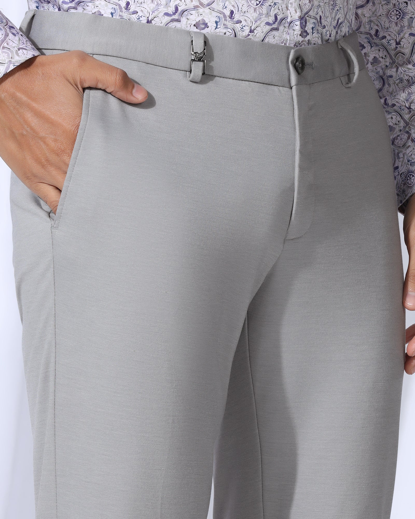 Slim Comfort B-95 Formal Light Grey Solid Trouser - Oak - Image 4