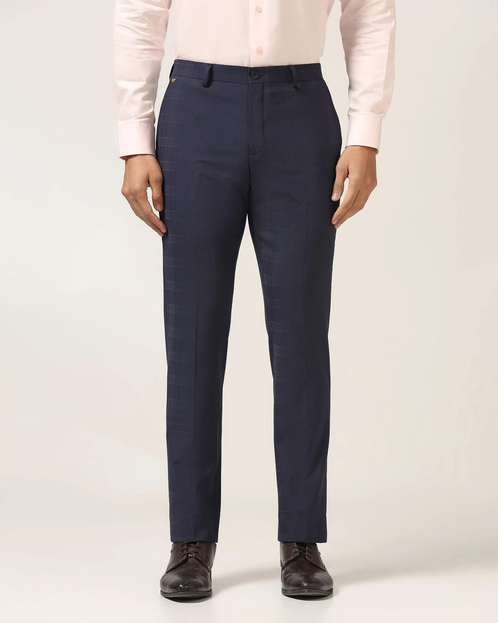 Luxe Slim Comfort B-95 Formal Navy Check Trouser - Porcupine - Image 3