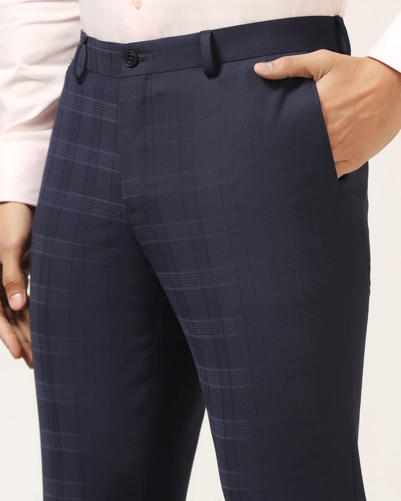 Luxe Slim Comfort B-95 Formal Navy Check Trouser - Porcupine - Image 4