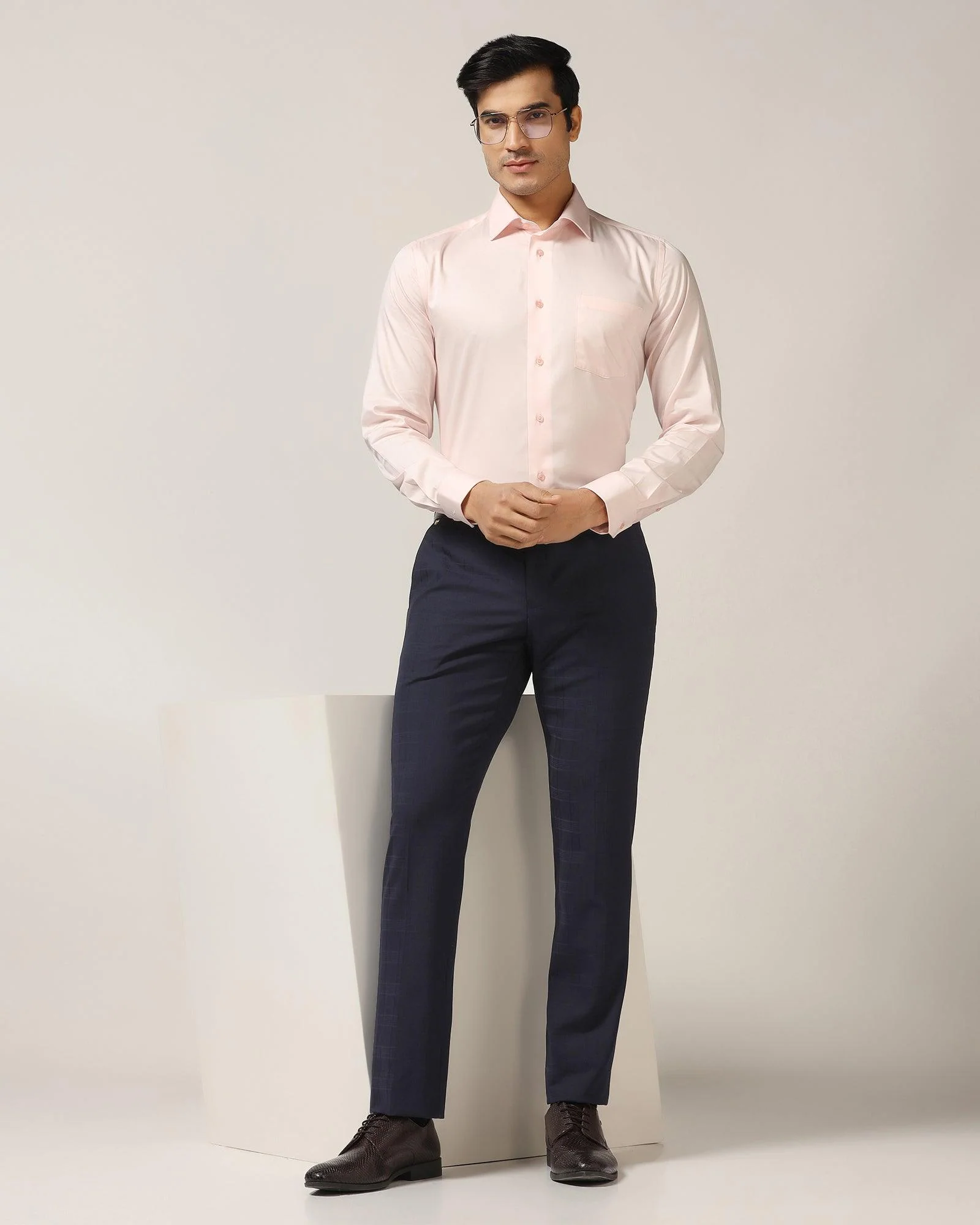 Luxe Slim Comfort B-95 Formal Navy Check Trouser - Porcupine - Image 6