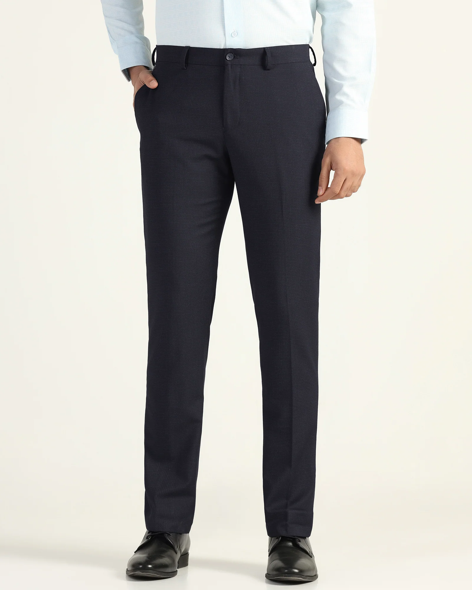 Slim Comfort B-95 Formal Navy Check Trouser - Windsor - Image 3