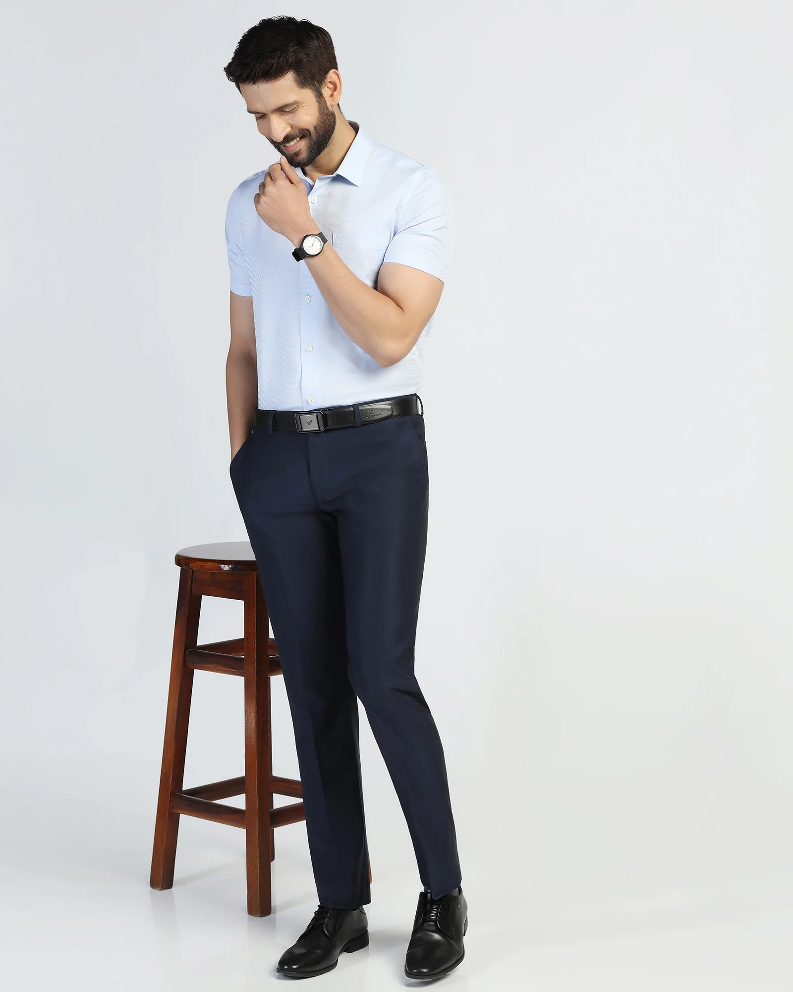 Slim Comfort B-95 Formal Navy Textured Trouser - Amor - Image 7