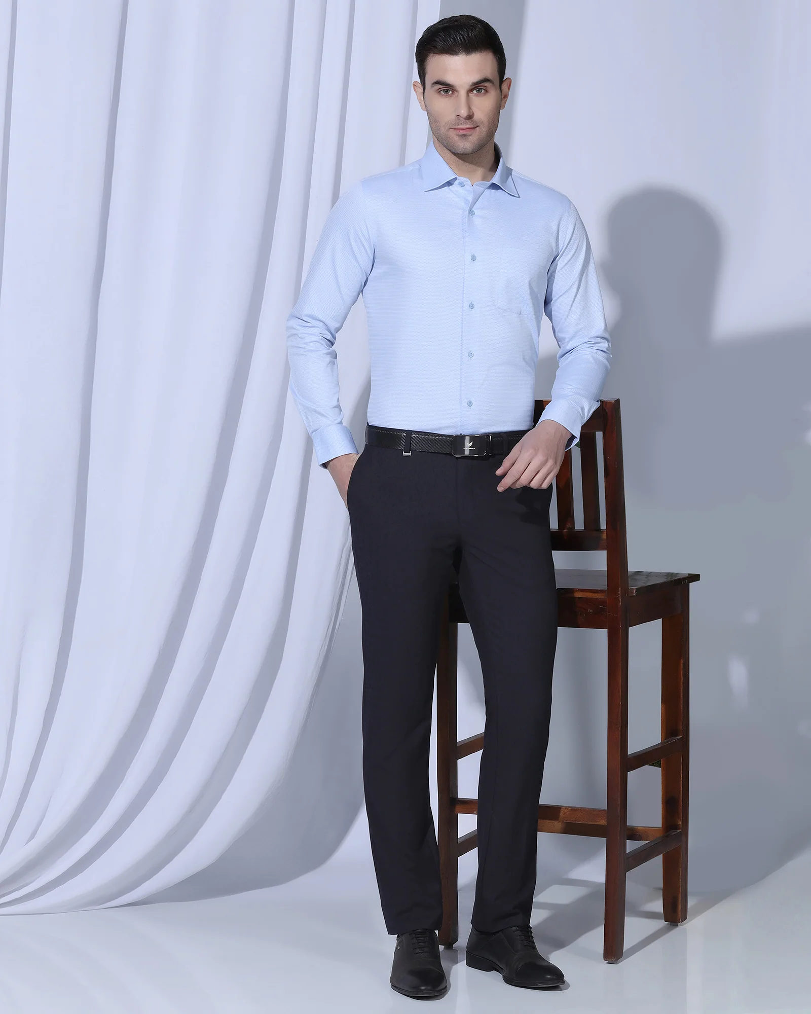 Slim Comfort B-95 Formal Navy Textured Trouser - July - Image 8