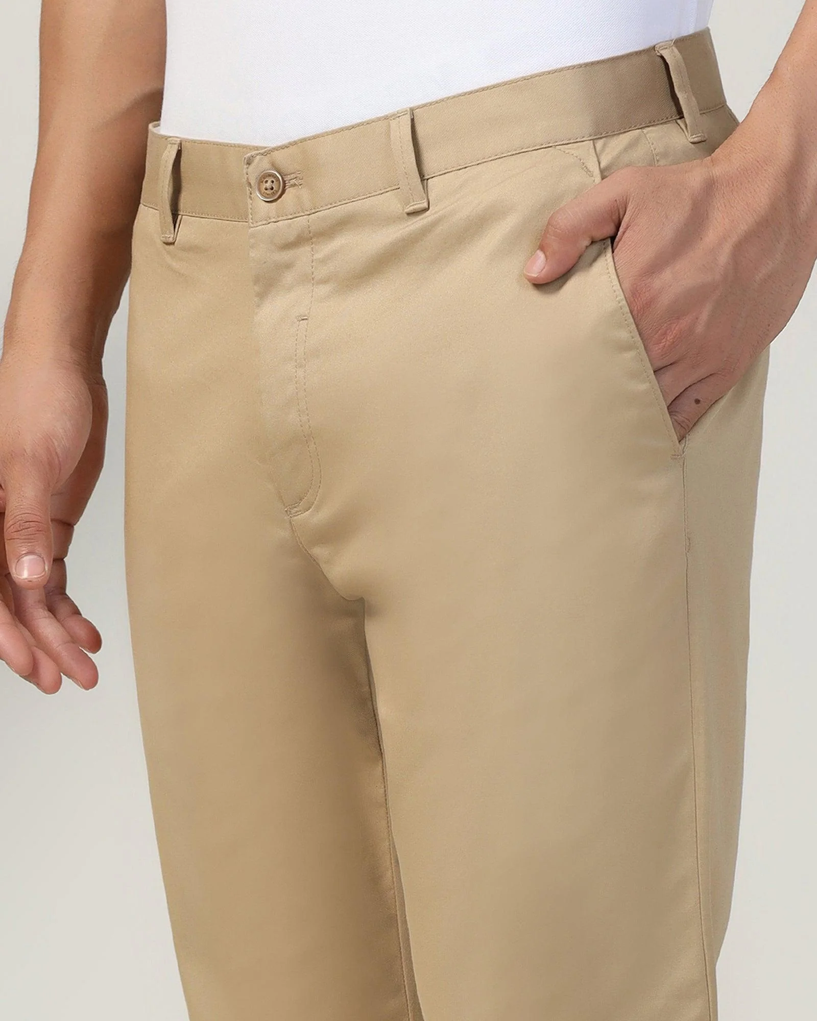 Slim Comfort B-95 Casual Beige Solid Khakis - Marico - Image 4