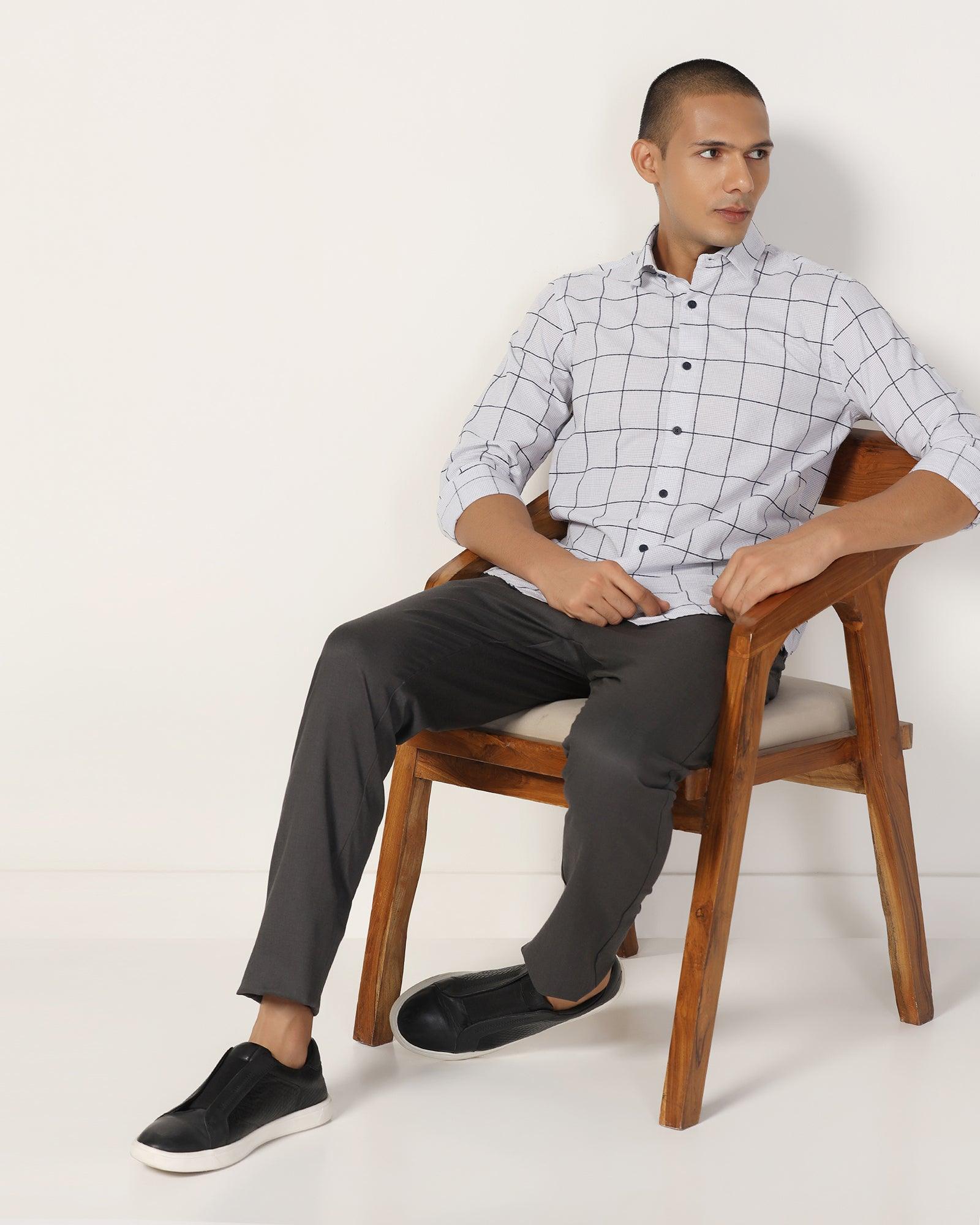 Slim Comfort B-95 Casual Black Solid Khakis - Zimo - Image 7
