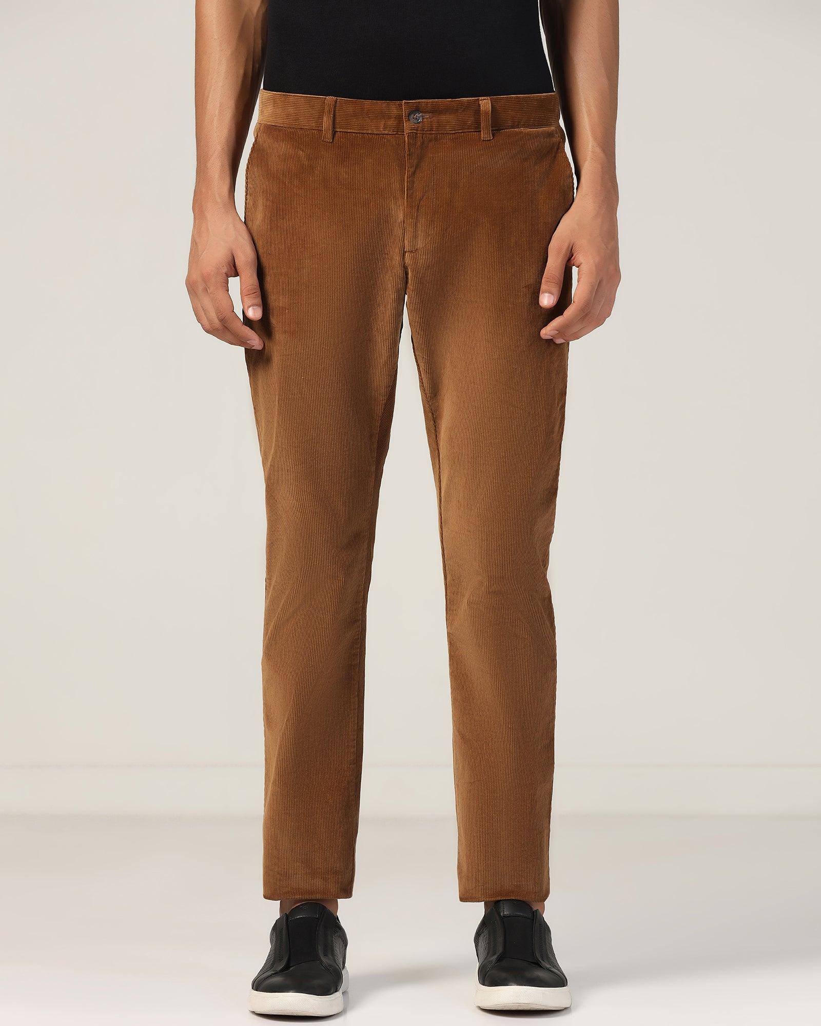 Slim Comfort B-95 Corduroy Brown Solid Khakis - Magna - Image 3