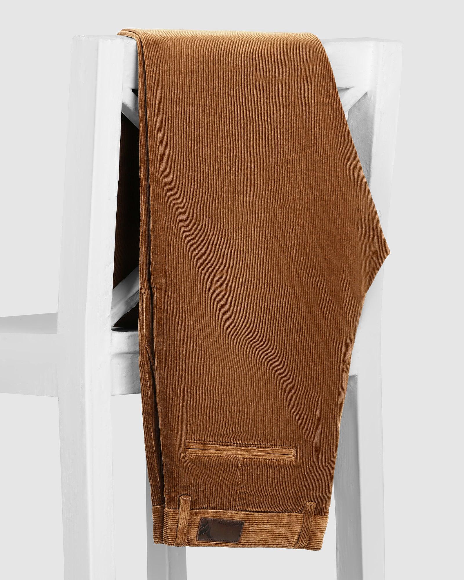 Slim Comfort B-95 Corduroy Brown Solid Khakis - Magna - Image 5