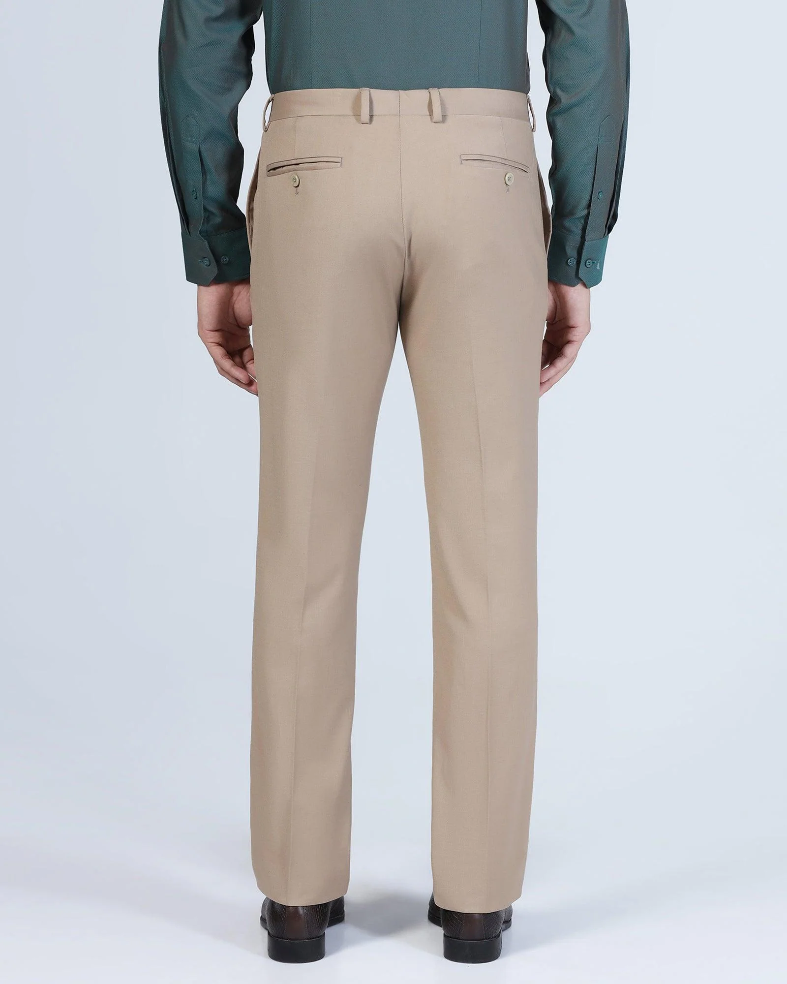 Slim Comfort B-95 Formal Beige Solid Trouser - Eldorado - Image 2