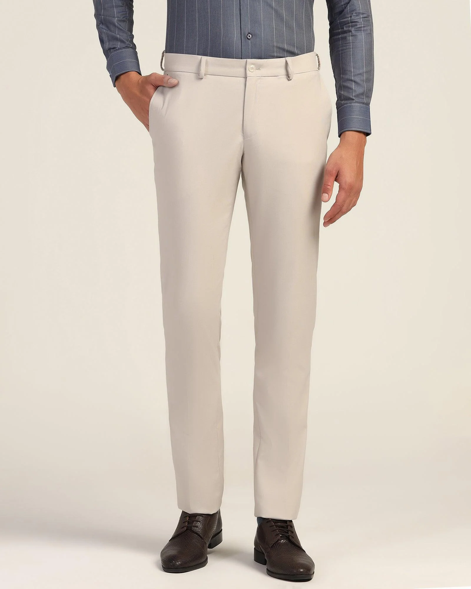 Slim Comfort B-95 Formal Beige Textured Trouser - Mazda - Image 3