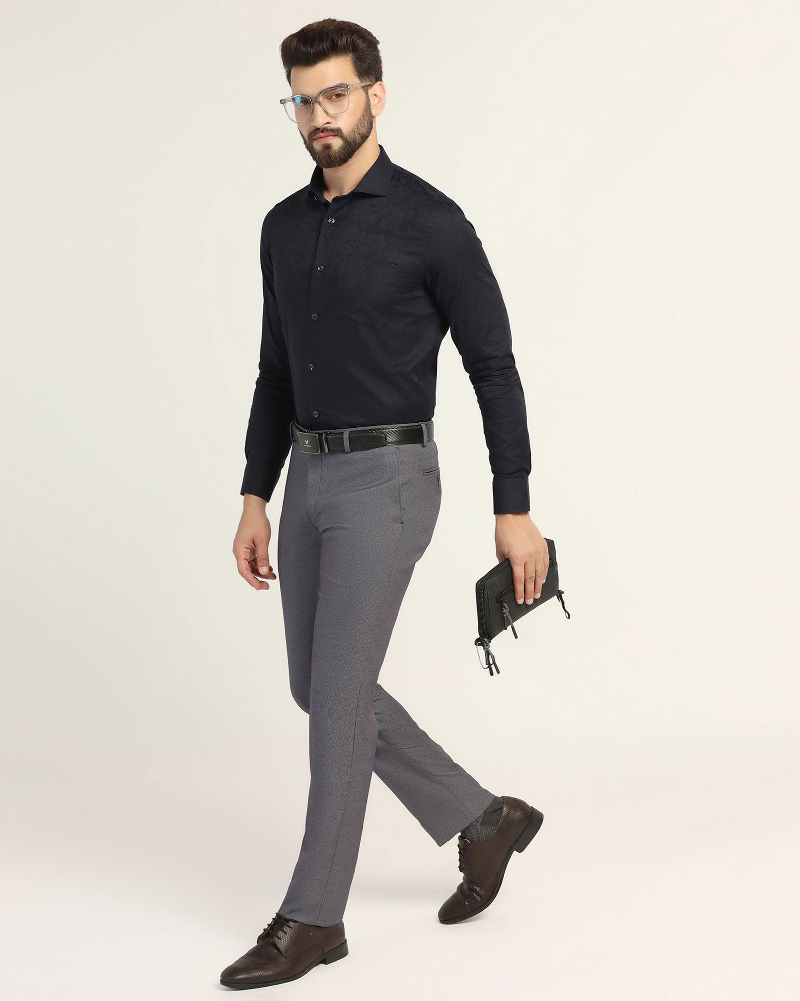 Slim Comfort B-95 Formal Blue Textured Trouser - Turismo - Image 7