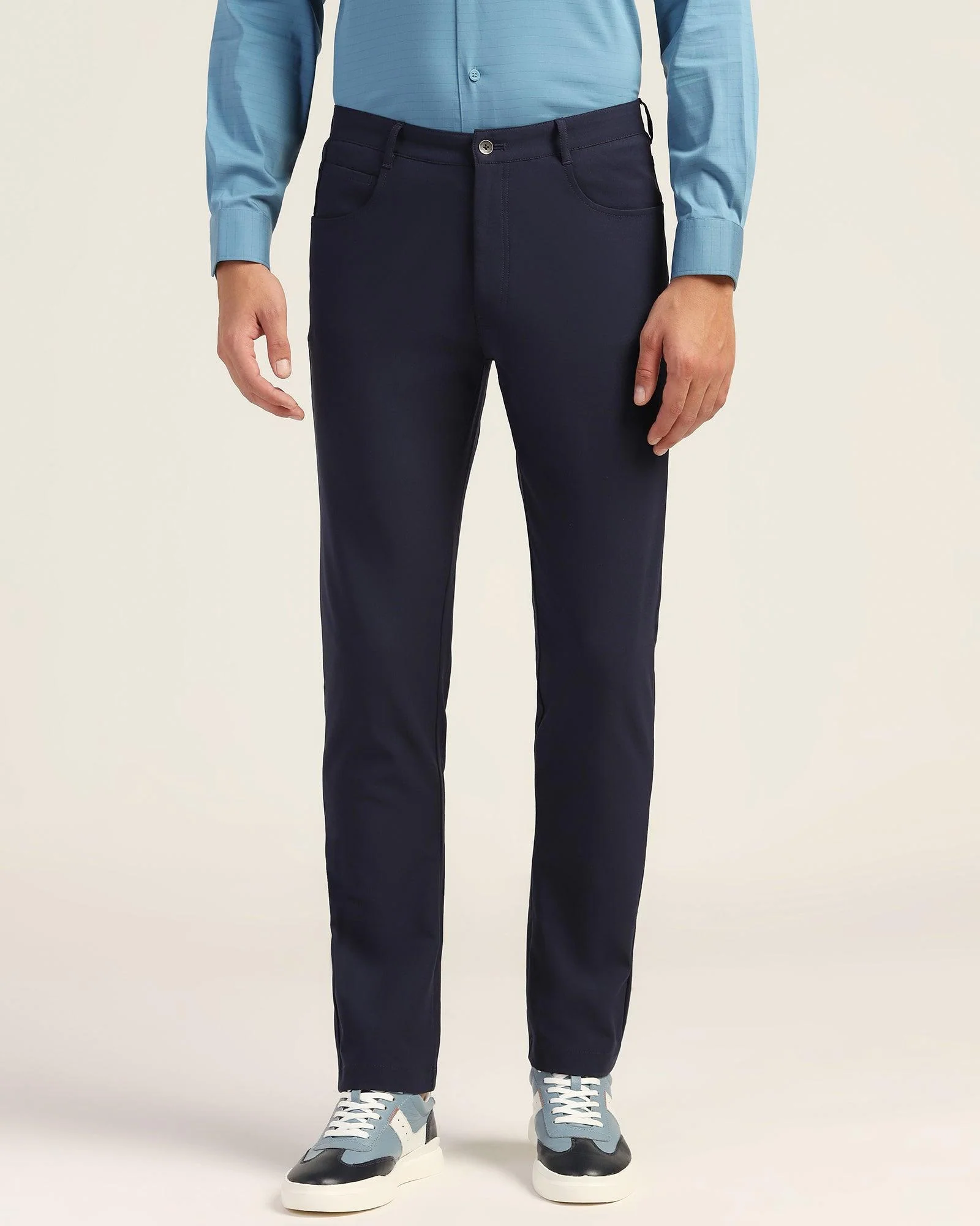 TechPro Slim Comfort Casual Navy Solid Khakis - Gogg - Image 3