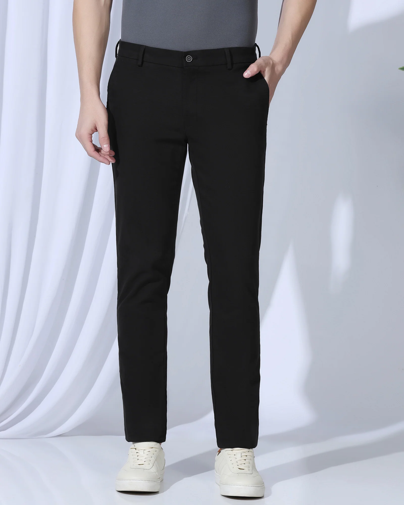 Slim Fit B-91 Casual Black Textured Khakis - Kary - Image 3