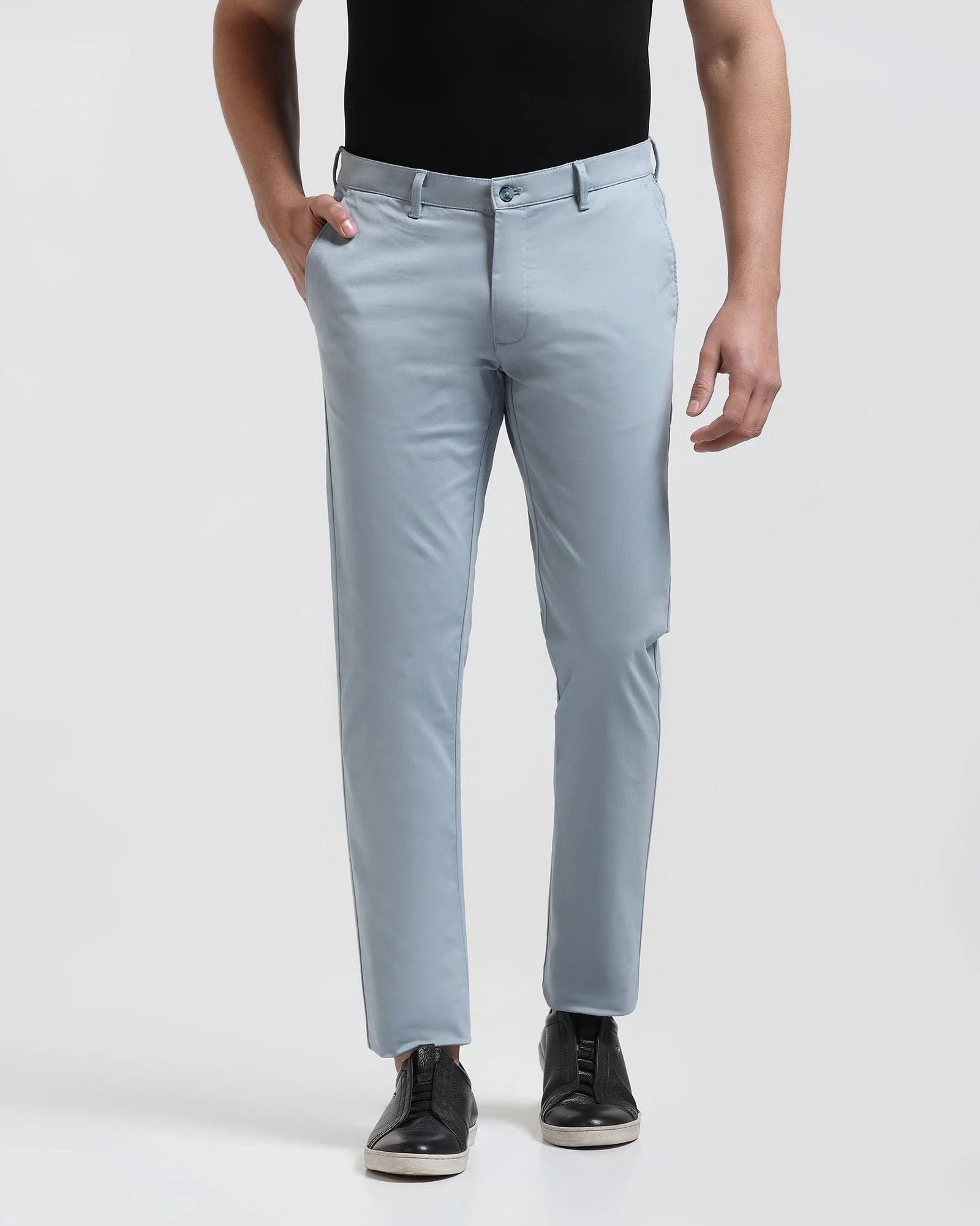 Slim Fit B-91 Casual Blue Solid Khakis - Cultron - Image 3