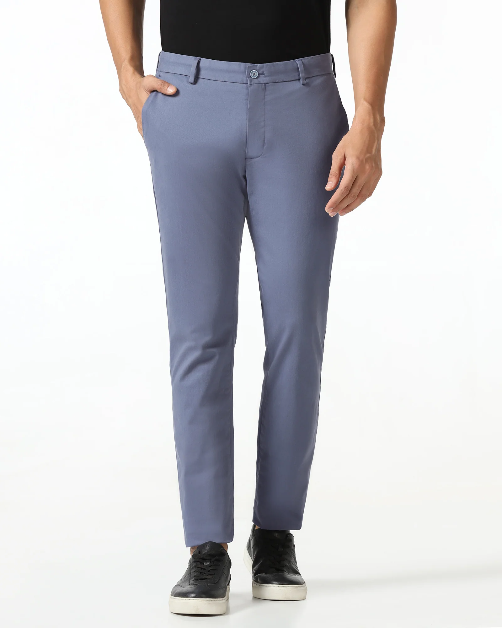 Slim Fit B-91 Casual Blue Solid Khakis - Mario - Image 3