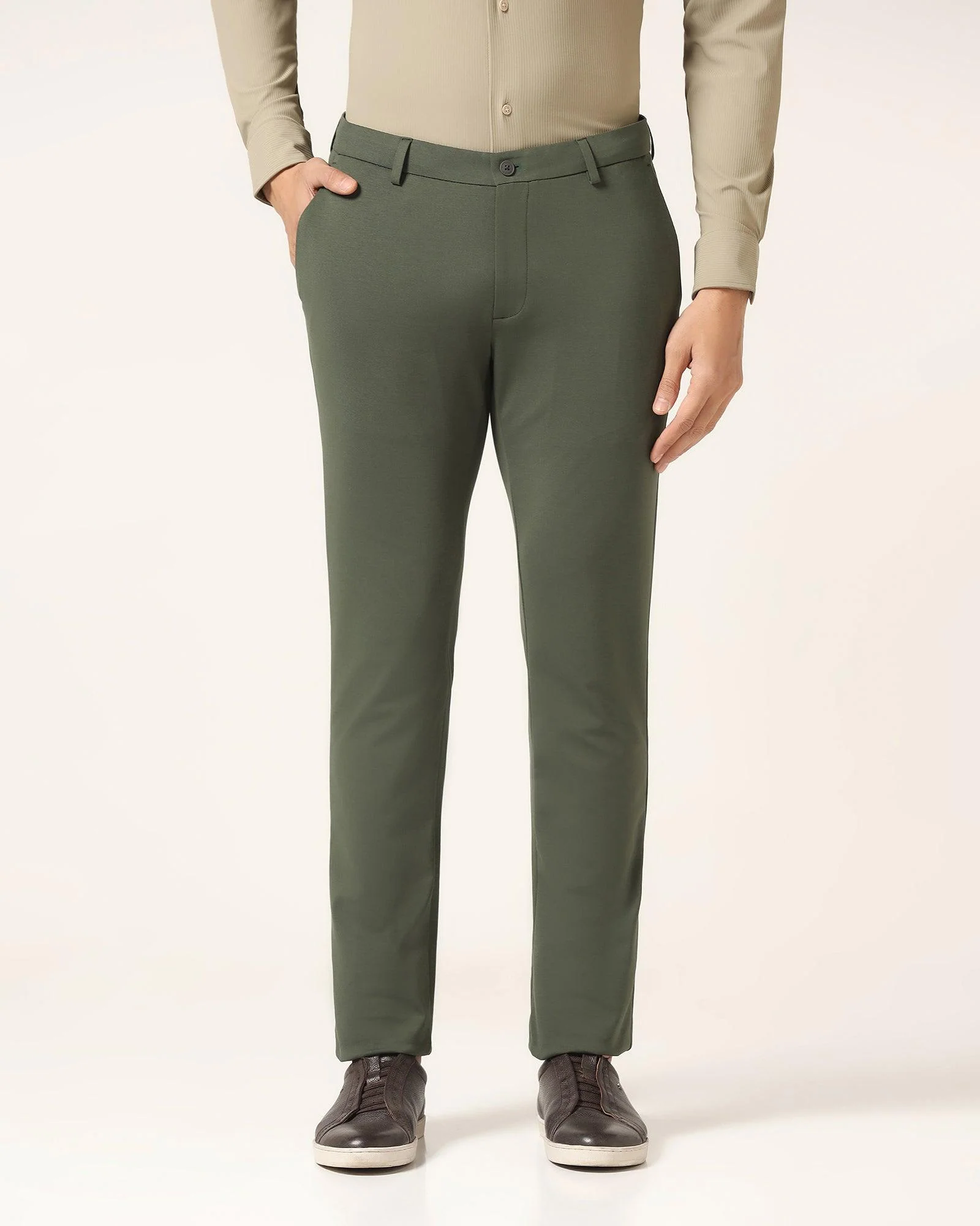 TechPro Slim Fit B-91 Casual Dark Olive Solid Khakis - Ziea - Image 3