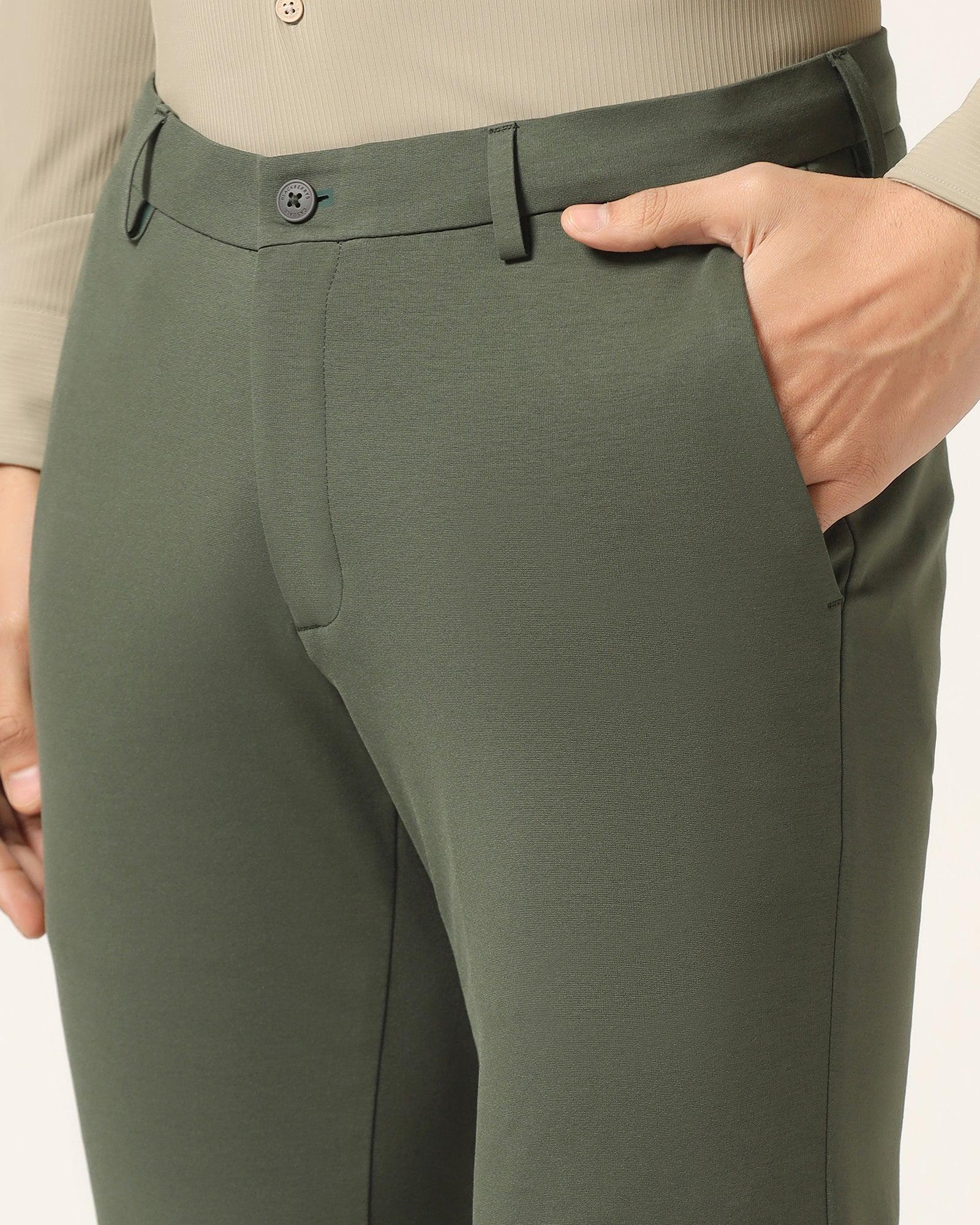 TechPro Slim Fit B-91 Casual Dark Olive Solid Khakis - Ziea - Image 4