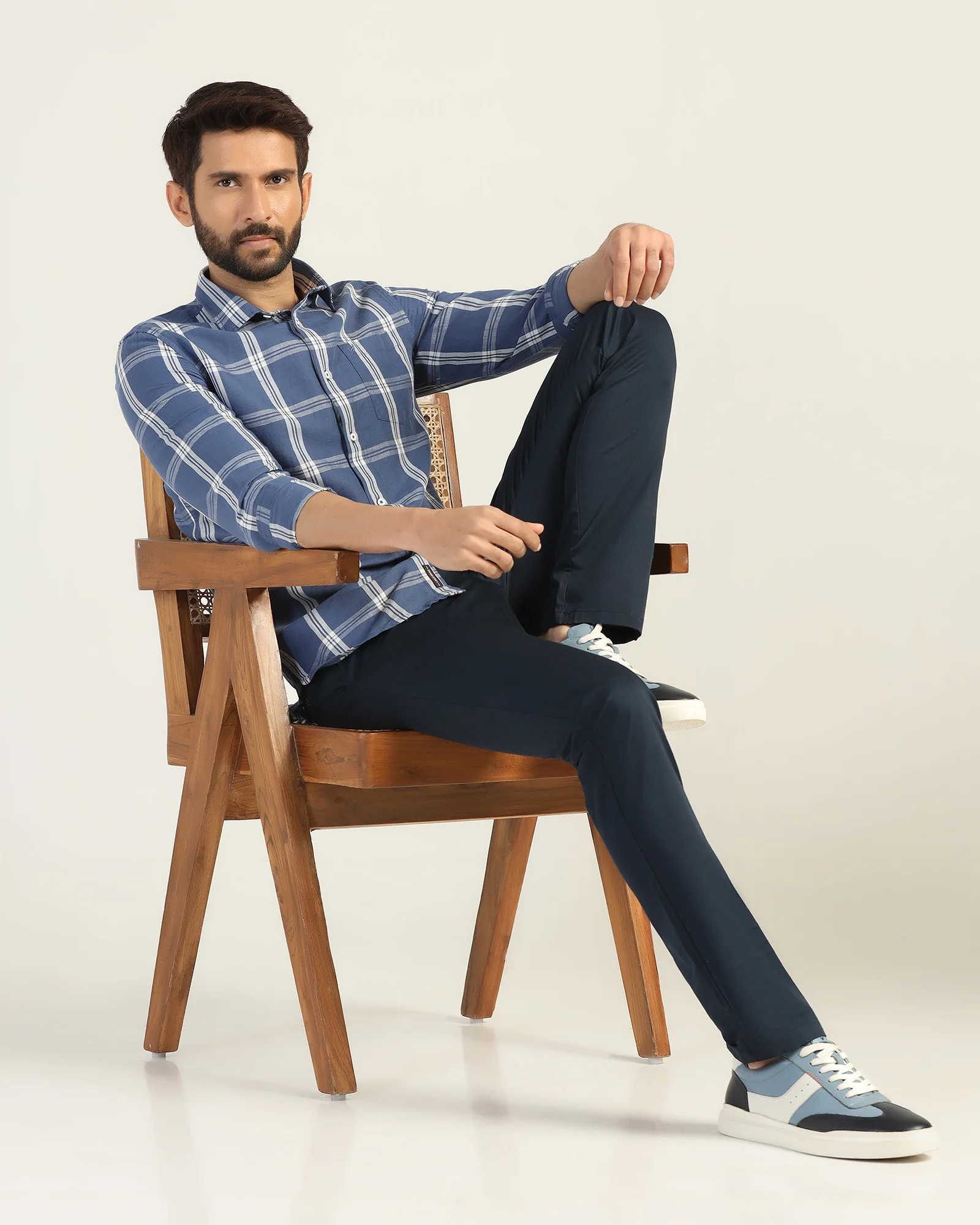Slim Fit B-91 Casual Navy Solid Khakis - Martin - Image 7