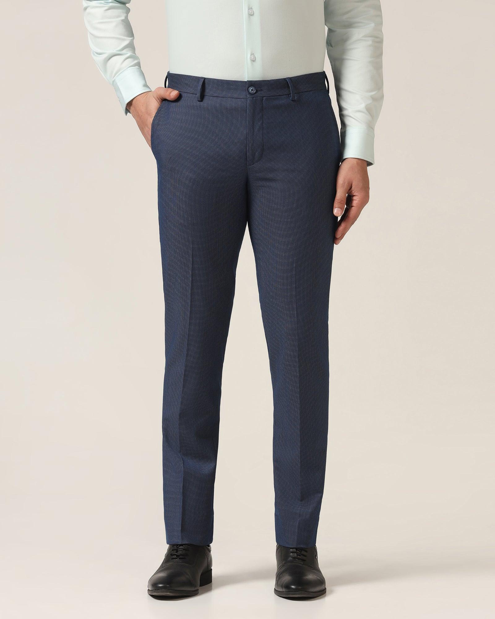 Slim Fit B-91 Formal Blue Textured Trouser - Steed - Image 3