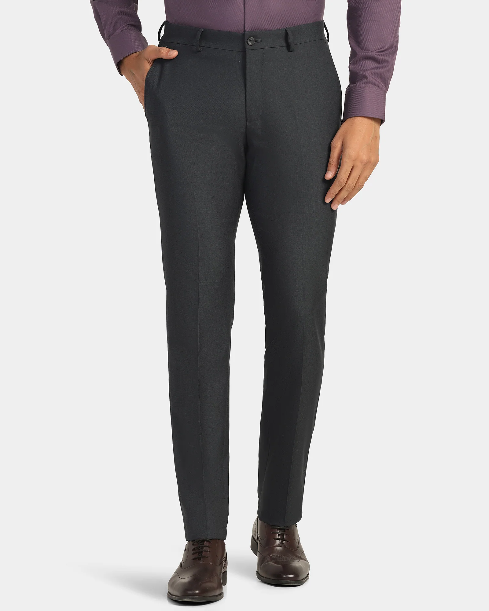 Slim Fit B-91 Formal Dark Grey Textured Trouser - Fendi - Image 3