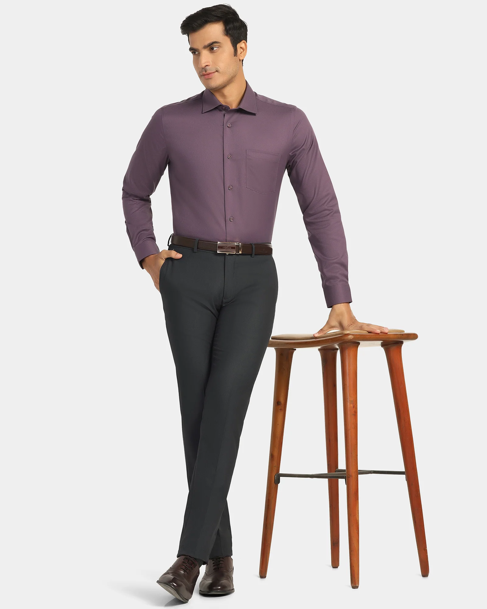 Slim Fit B-91 Formal Dark Grey Textured Trouser - Fendi - Image 7