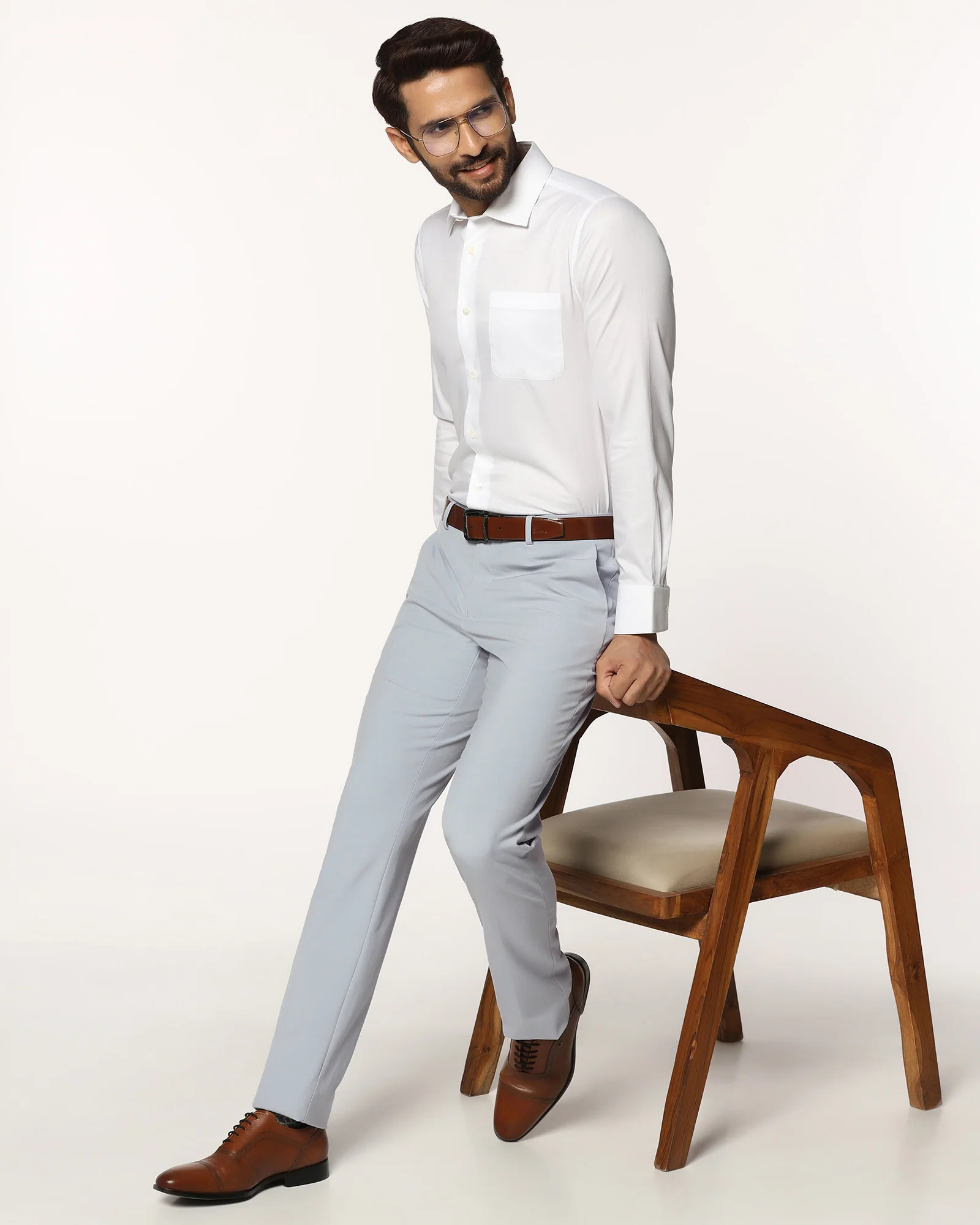 Slim Fit B-91 Formal Light Blue Solid Trouser - Jonny - Image 7